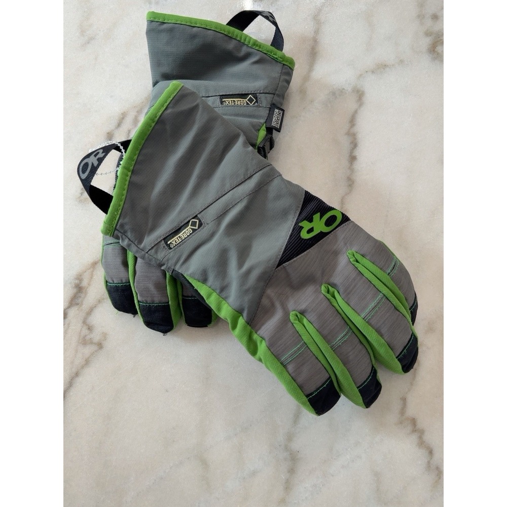 Outdoor Research Gore-Tex Gloves Gray Green Ski Snowboard Winter Gauntlet F15
